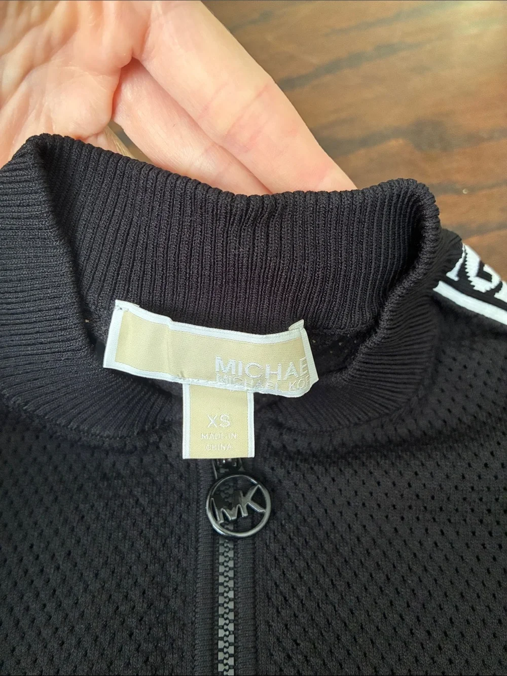 Michael Kors Black Track Jacket with White MK Stripe